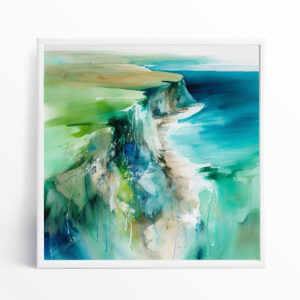 Seven Sisters Abstract Blue Green Living Room Art | Coastal Canvas Wall Decor