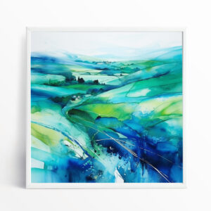 Southdowns Impressionist Landscape Blue Green Living Room Art | Canvas Print