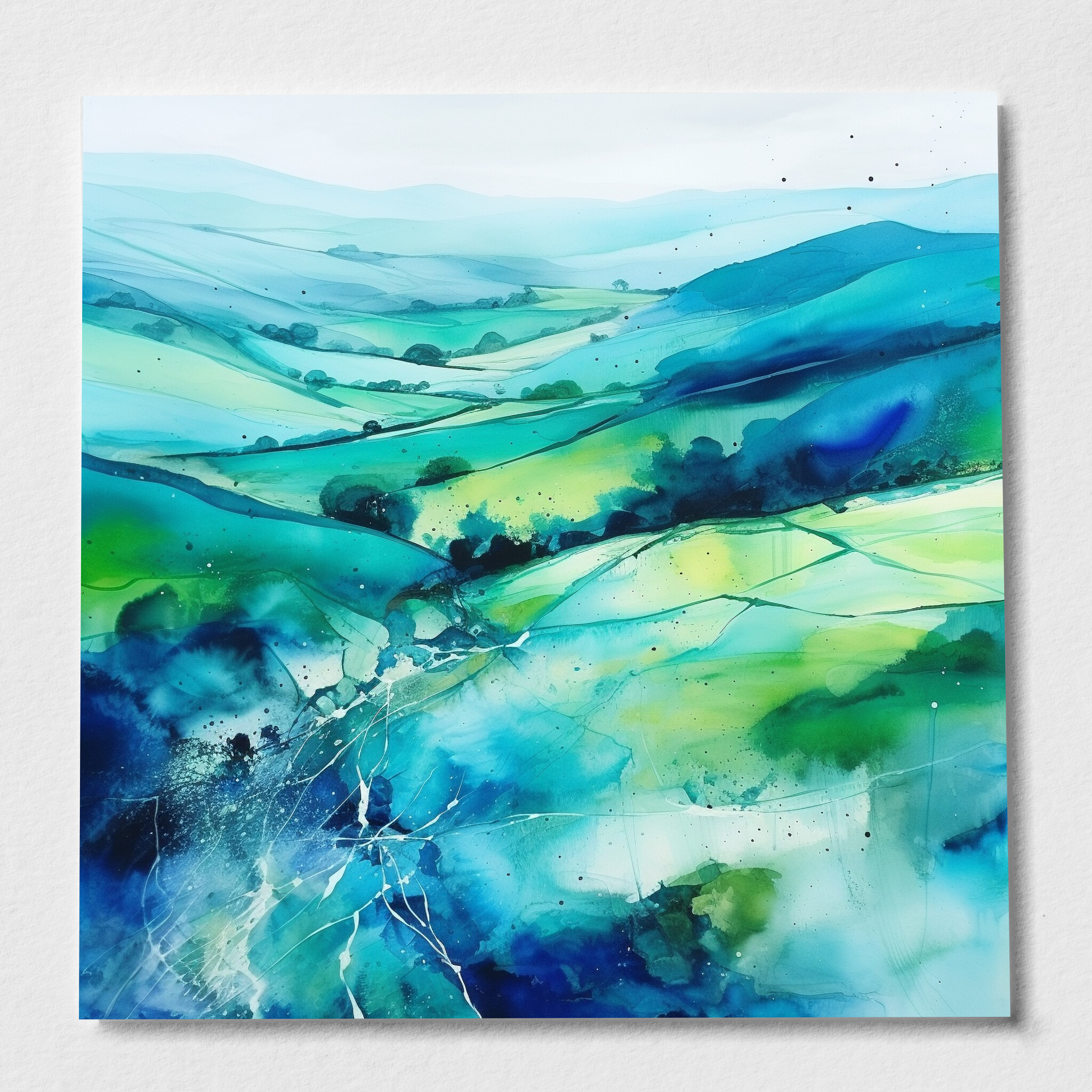 Southdowns Abstract Landscape Blue Green Living Room Wall Art | Modern Home Decor - P