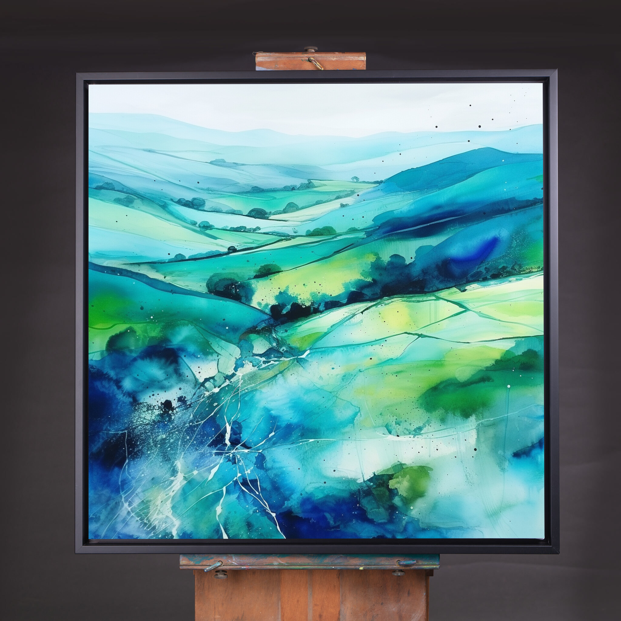 Southdowns Abstract Landscape Blue Green Living Room Wall Art | Modern Home Decor - CBF