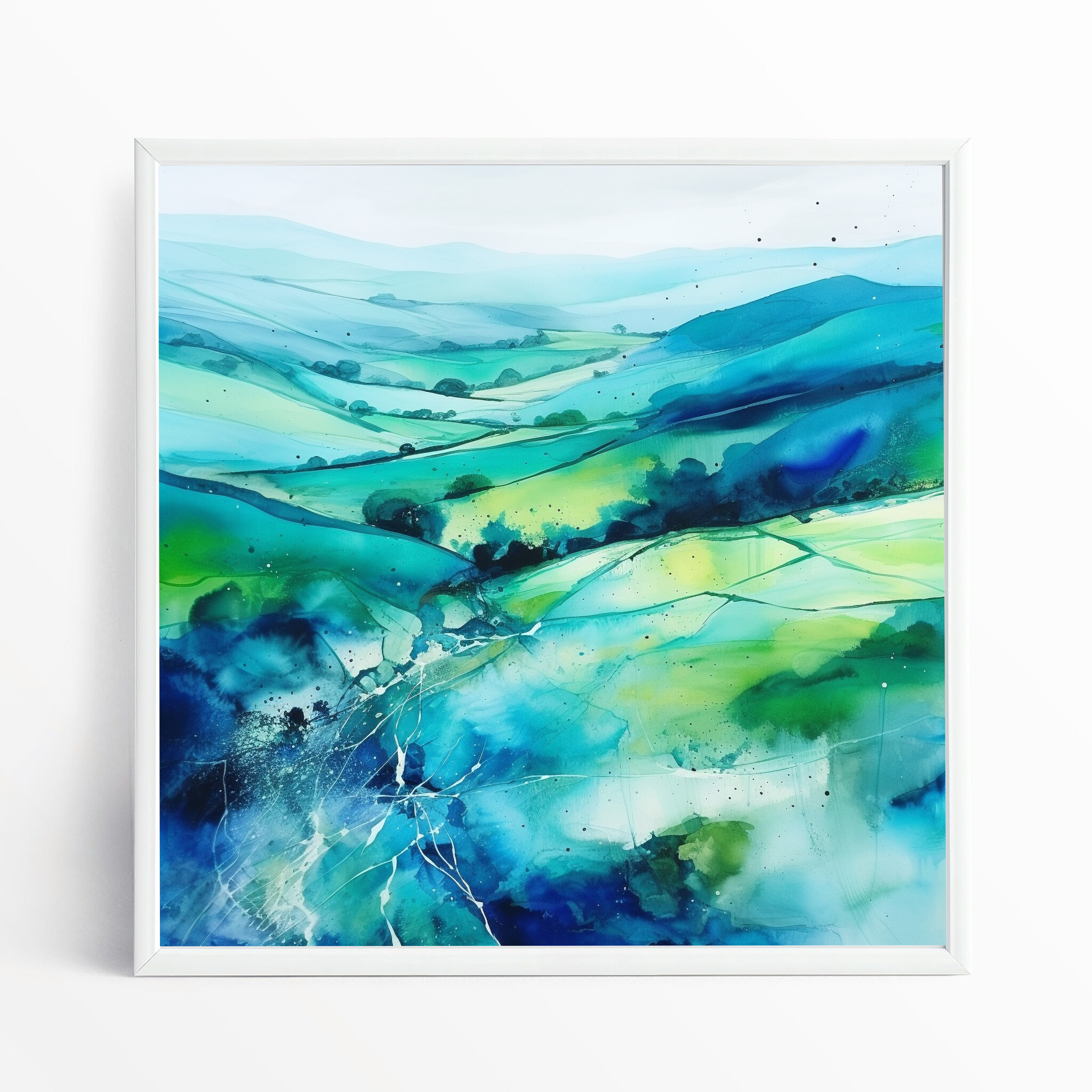 Southdowns Abstract Landscape Blue Green Living Room Wall Art | Modern Home Decor