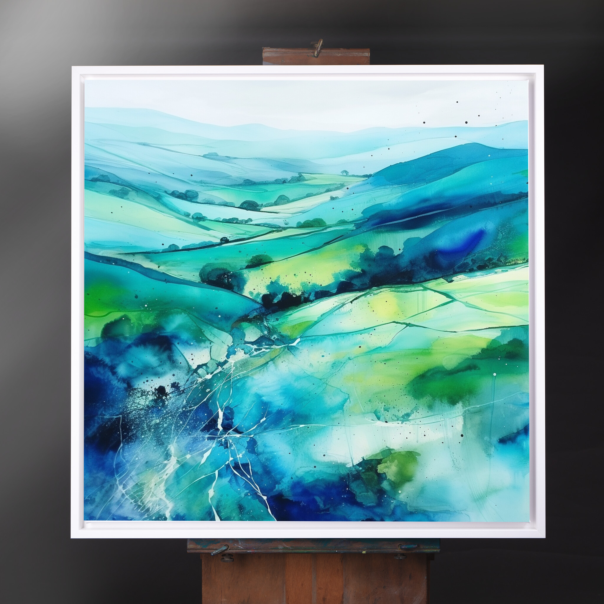 Southdowns Abstract Landscape Blue Green Living Room Wall Art | Modern Home Decor - CWF