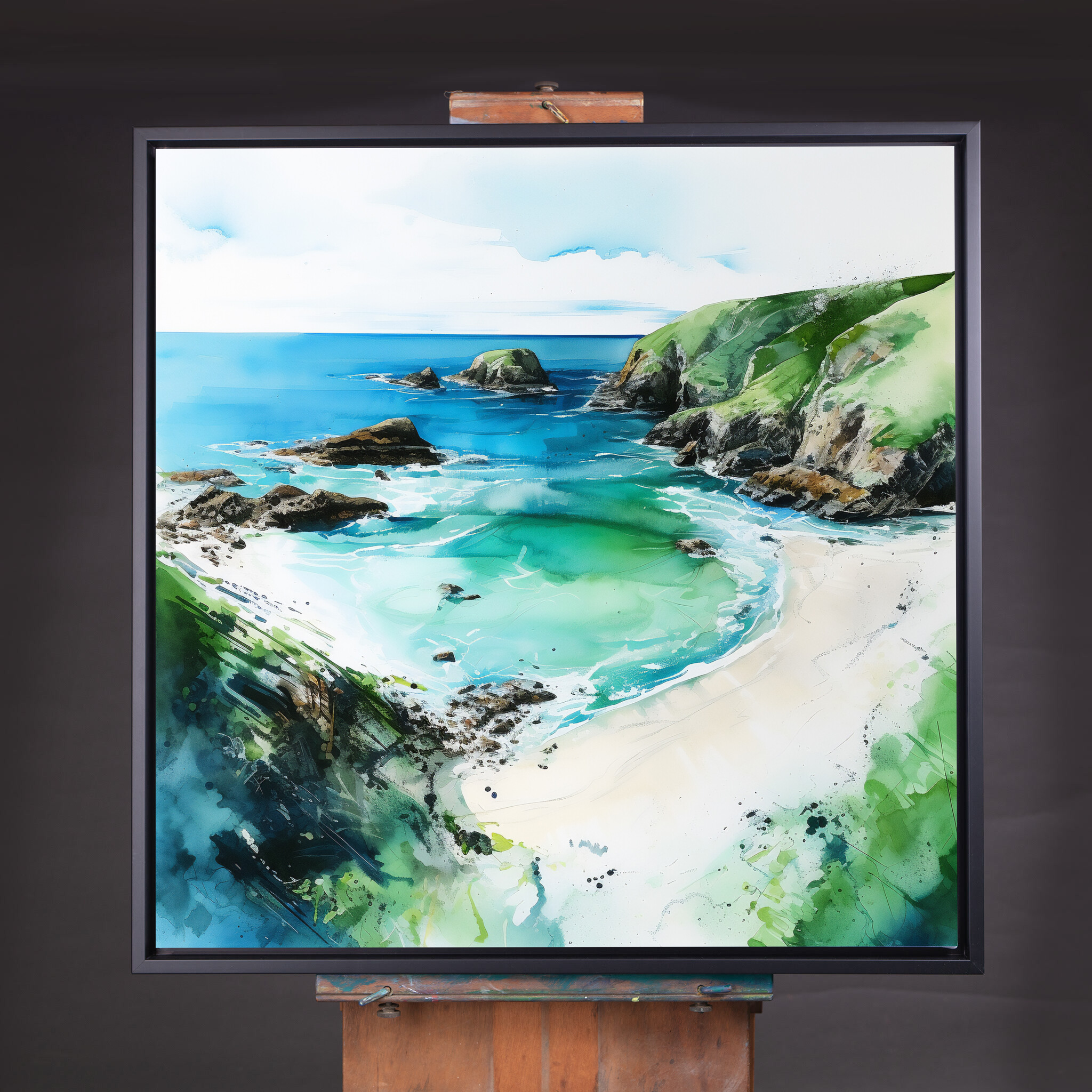 Cornish Coast Impressionist Landscape Blue Art for Living Room | Ocean Canvas Print - CBF