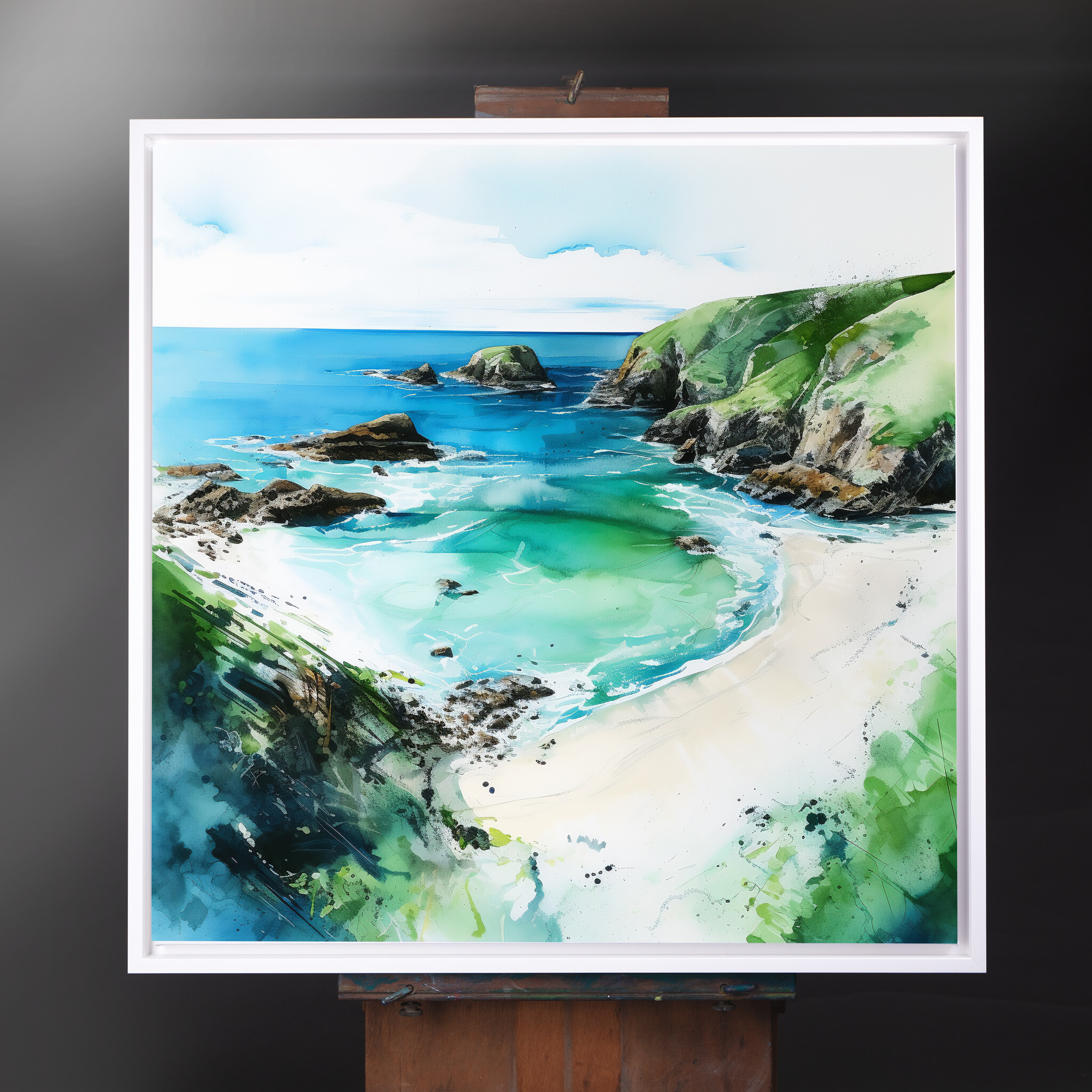 Cornish Coast Impressionist Landscape Blue Art for Living Room | Ocean Canvas Print - CWF