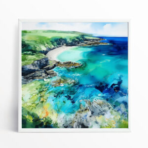 Pembrokeshire Coast Impressionist Blue Living Room Wall Art | Ocean Gift Decor