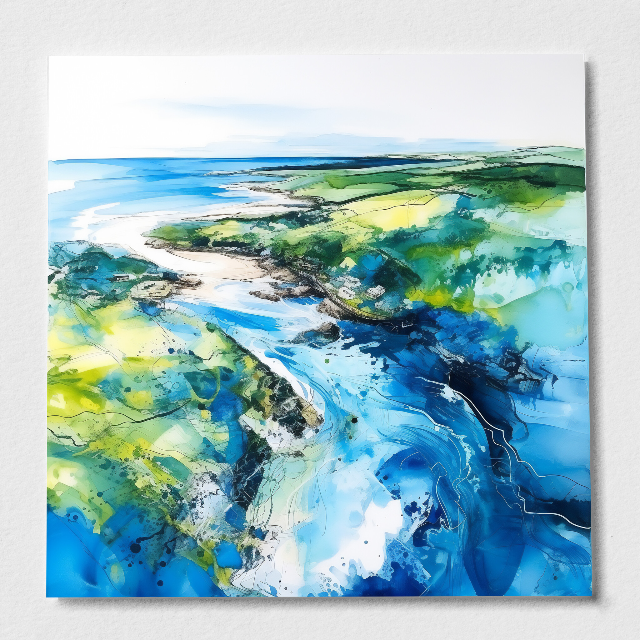 Cornish Coastal Abstract Blue Living Room Wall Art | Ocean Landscape Decor - P