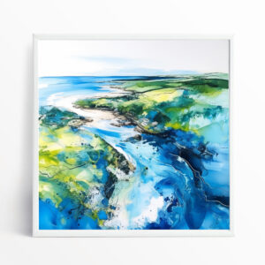 Cornish Coastal Abstract Blue Living Room Wall Art | Ocean Landscape Decor