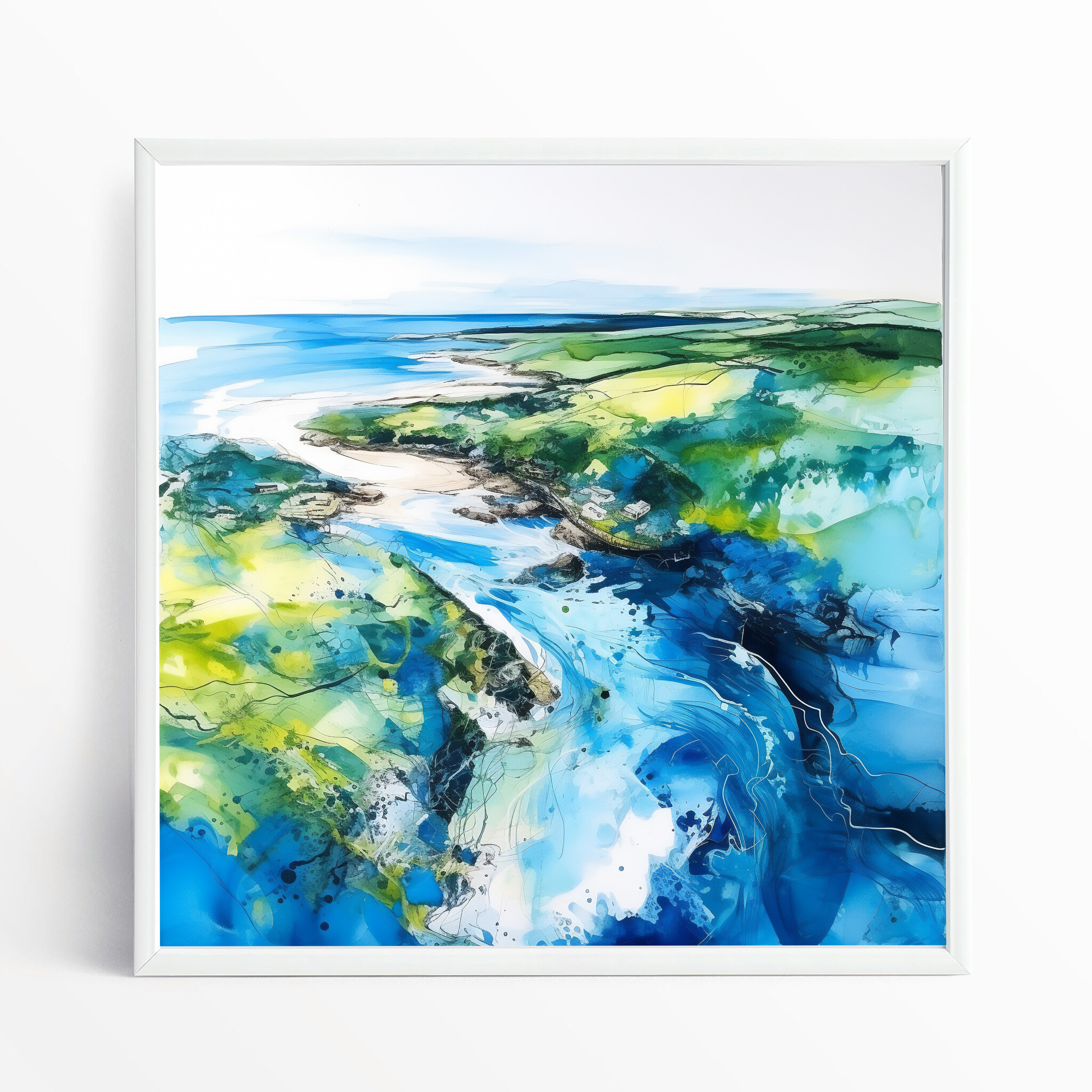 Cornish Coastal Abstract Blue Living Room Wall Art | Ocean Landscape Decor
