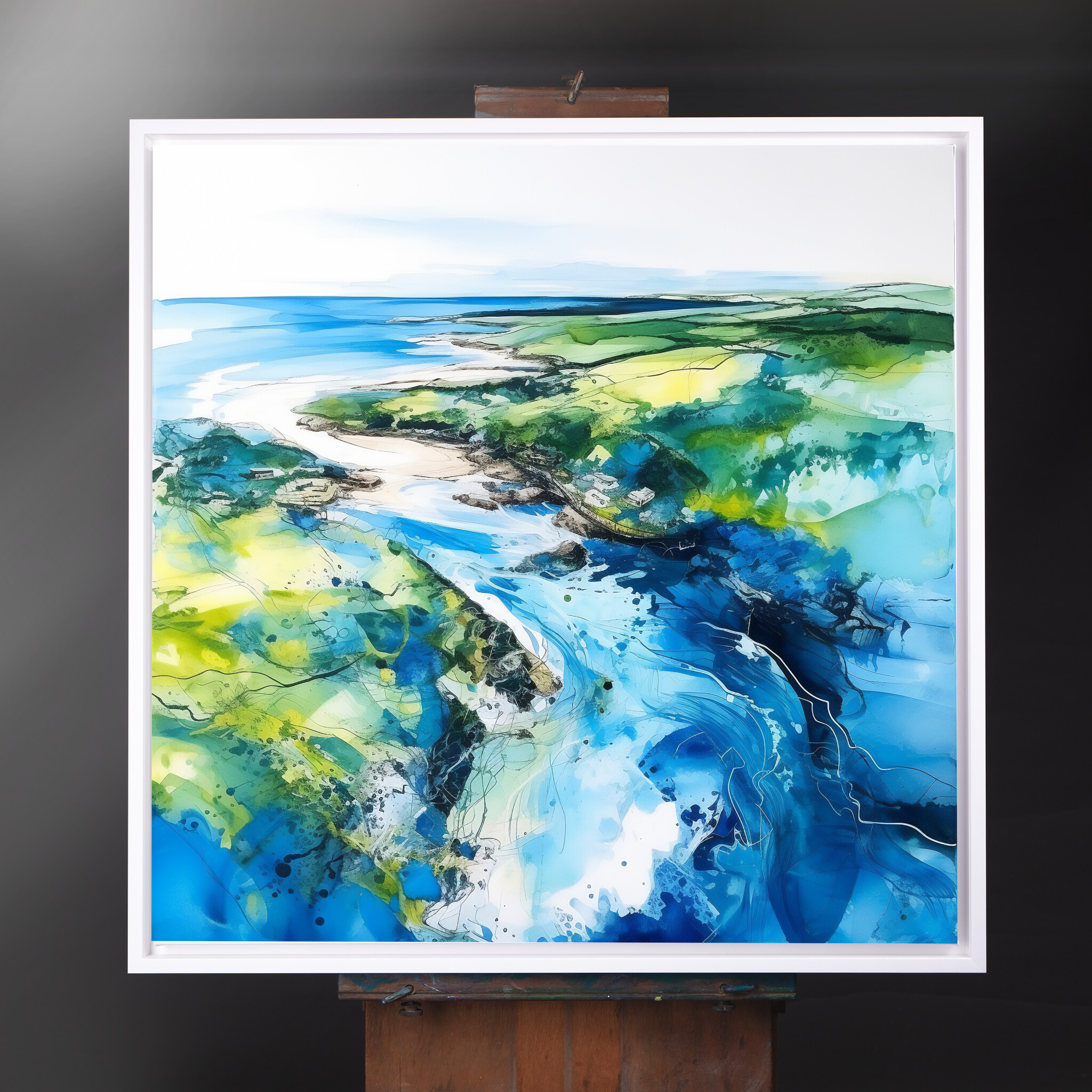 Cornish Coastal Abstract Blue Living Room Wall Art | Ocean Landscape Decor - CWF