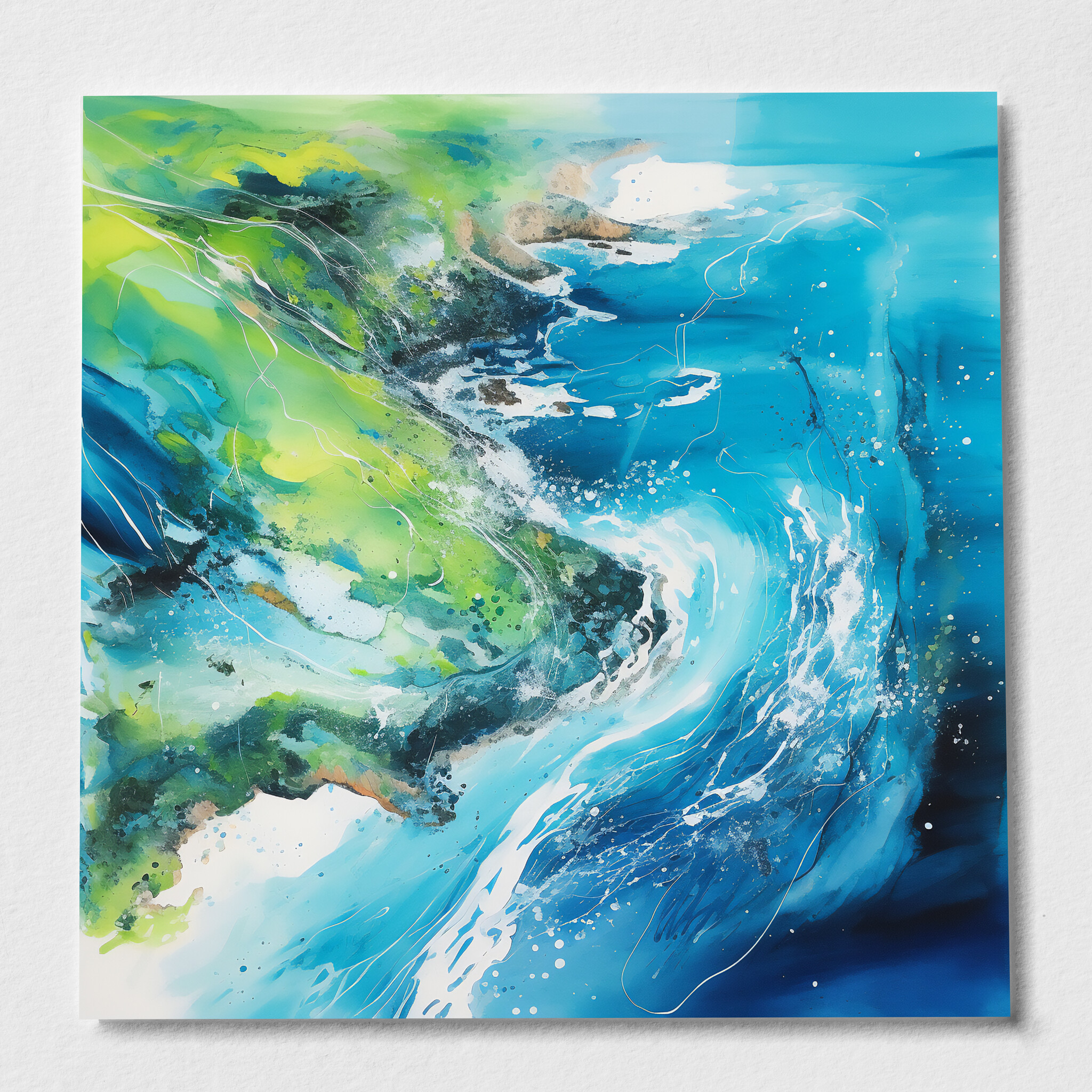 Pembrokeshire Coast Abstract Blue Green Living Room Wall Art | Coastal Landscape Decor - P