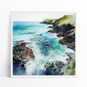 Pembrokeshire Coastal Abstract Blue Living Room Art | Ocean Wall Decor