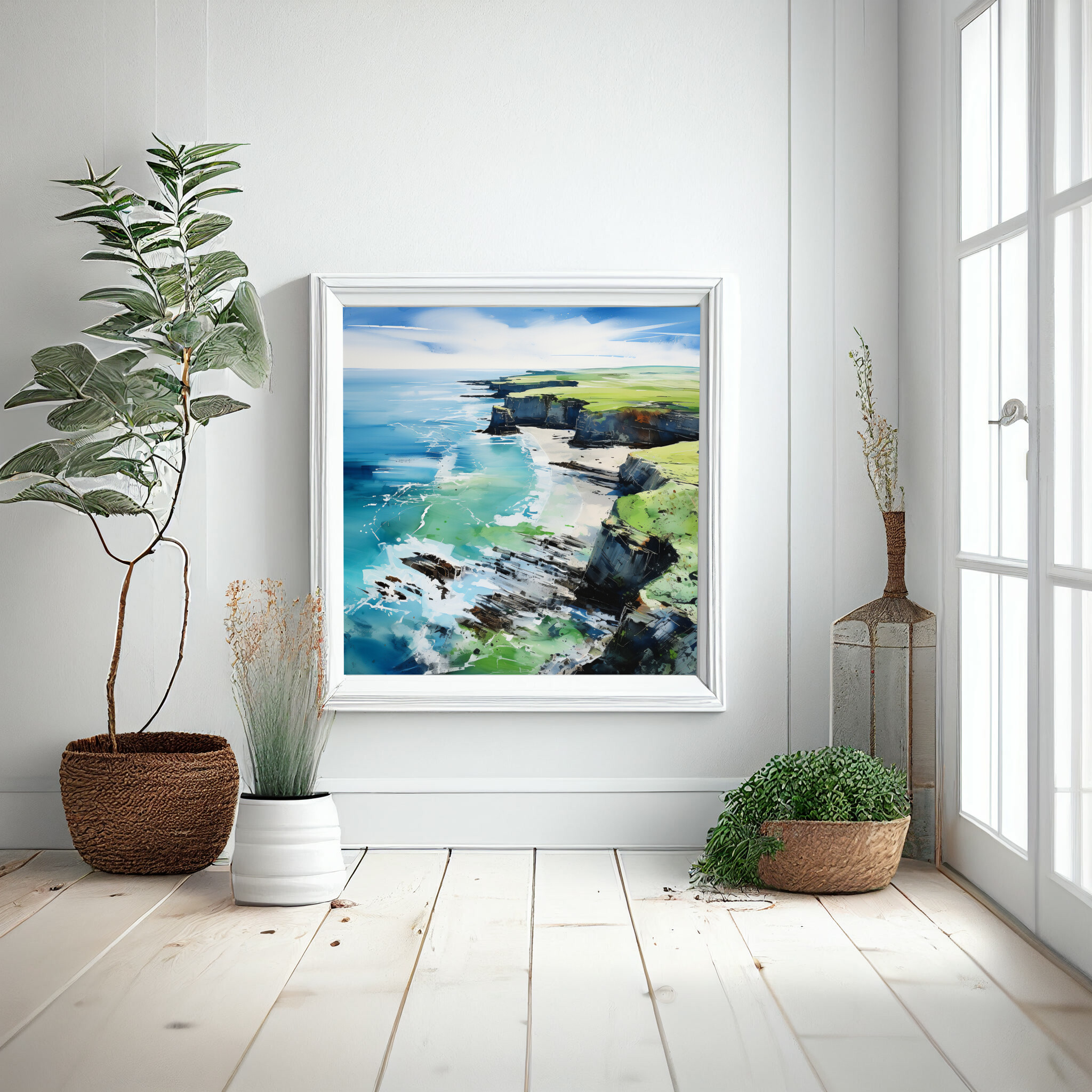 Pembrokeshire Coast Abstract Blue Art | Living Room Ocean Wall Art -