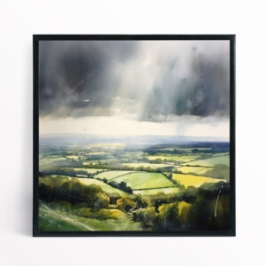 Southdowns Watercolor Landscape Green Living Room Wall Art | Earth Tones Home Decor - BFP