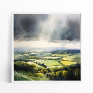 Southdowns Watercolor Landscape Green Living Room Wall Art | Earth Tones Home Decor