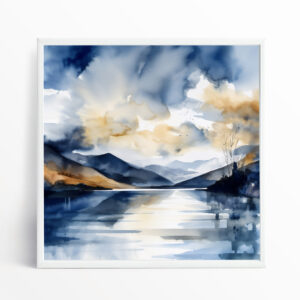 Lake District Watercolor Landscape Blue Living Room Wall Art | Impressionist Home Decor