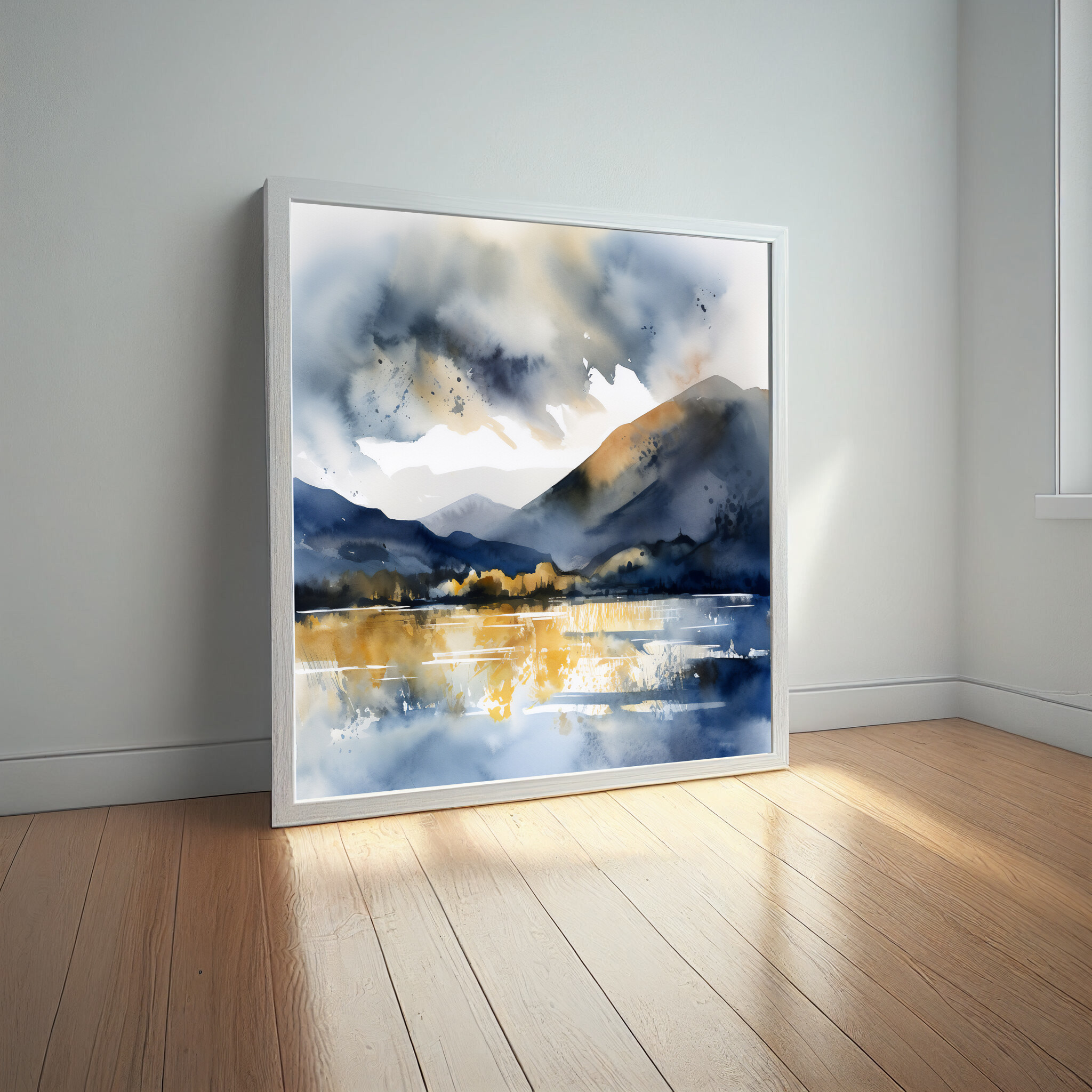 Bassenthwait Abstract Landscape Blue Art | Living Room Wall Art -