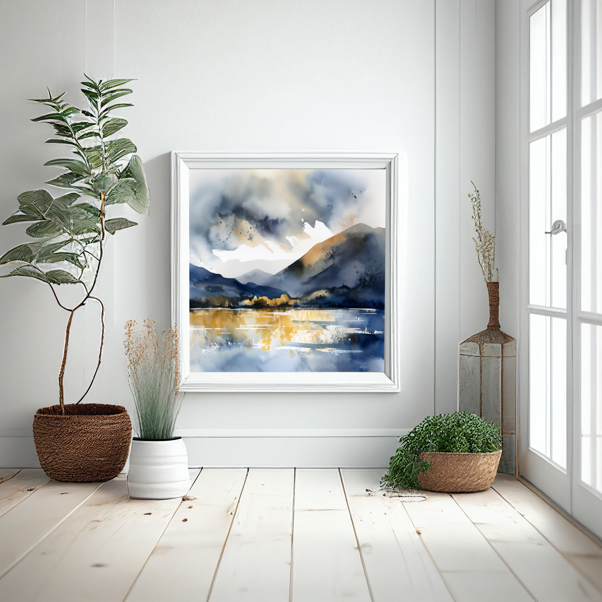 Bassenthwait Abstract Landscape Blue Art | Living Room Wall Art -