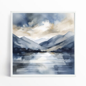 Bassenthwaite Serenity Watercolor Landscape Bedroom Decor | Blue Tones Wall Art