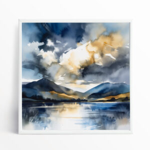 Lake District Impressionist Landscape Blue Art for Living Room | Serene Wall Decor