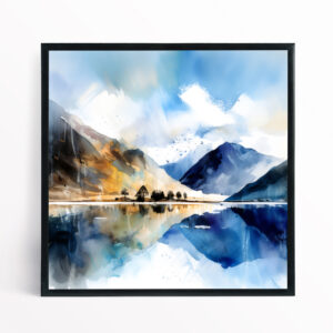 Buttermere Watercolor Landscape Blue Living Room Art | Modern Home Decor - BFP