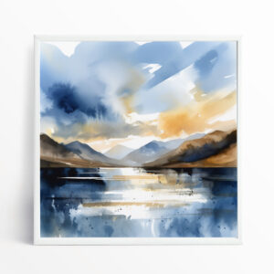 Lake District Abstract Blue Tones Living Room Wall Art | Watercolor Landscape Canvas Print