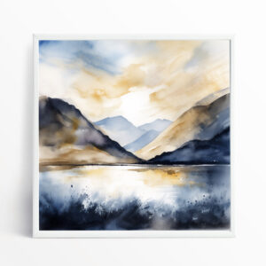 Ennerdale Watercolor Landscape Art | Blue Warm Living Room Wall Art