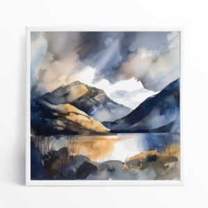 Lake District Abstract Blue Earth Tones Bedroom Wall Art | Modern Landscape Home Decor