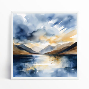 Ennerdale Watercolor Landscape Blue Art | Living Room Wall Art & Home Decor