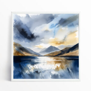 Abstract Mountain View Blue Tones Bedroom Decor | Calming Office Art