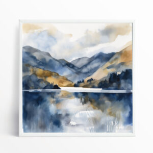 Watercolour Landscape Blue Tones Living Room Wall Art | Modern Home Decor