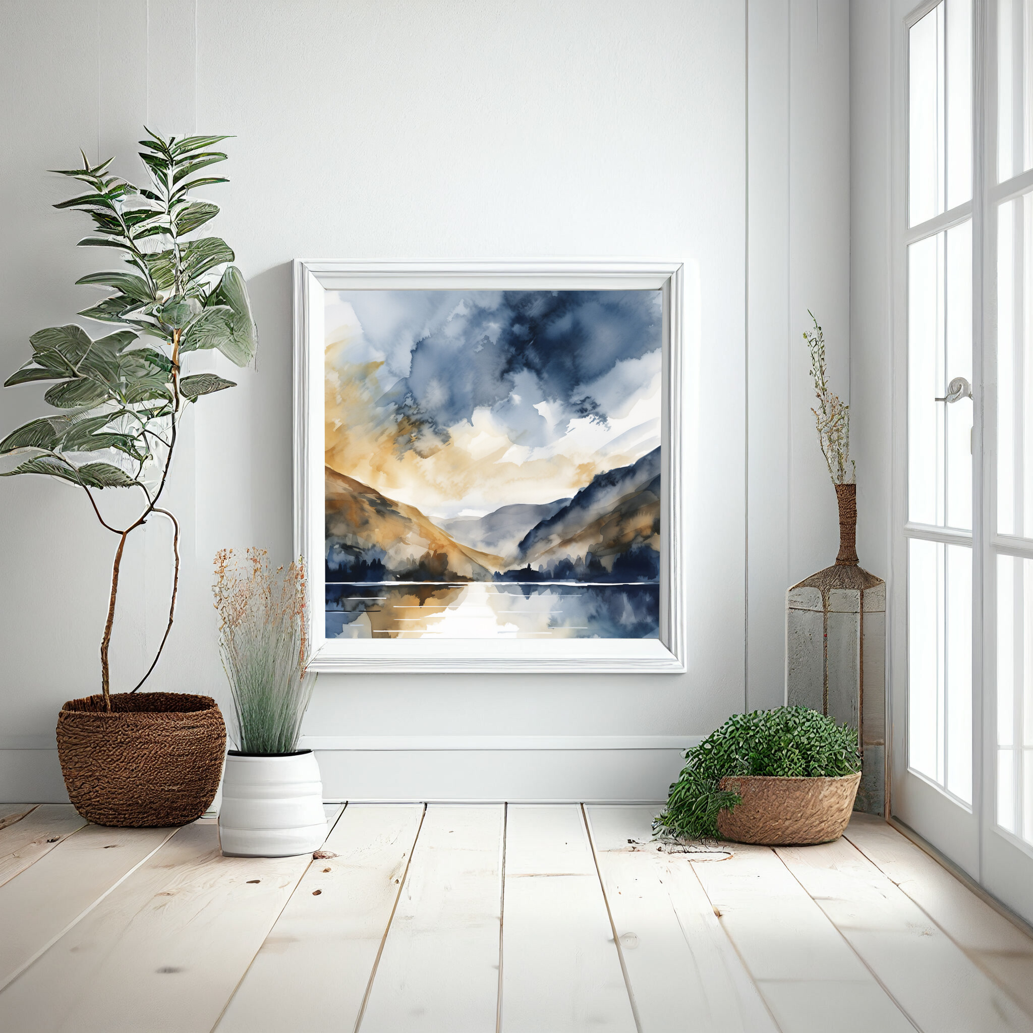 Thirlmere Watercolor Landscape Blue Tones Living Room Art | Abstract Home Decor -