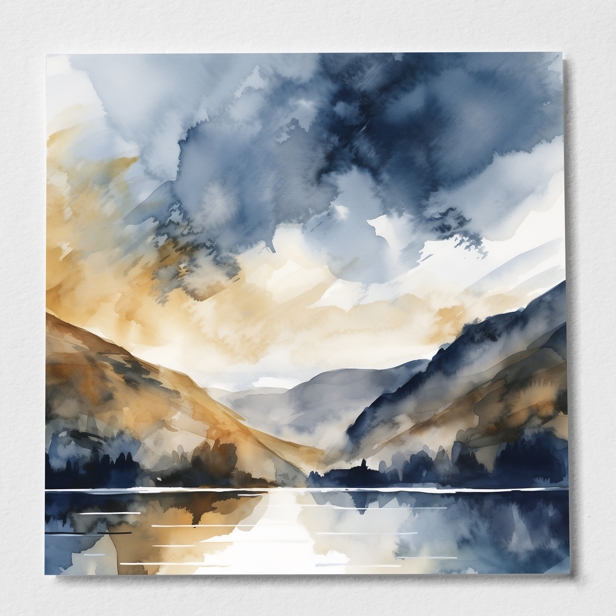 Thirlmere Watercolor Landscape Blue Tones Living Room Art | Abstract Home Decor - P