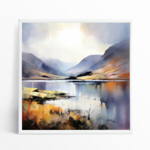 Wastwater Abstract Blue Landscape Living Room Wall Art | Serene Nature Canvas