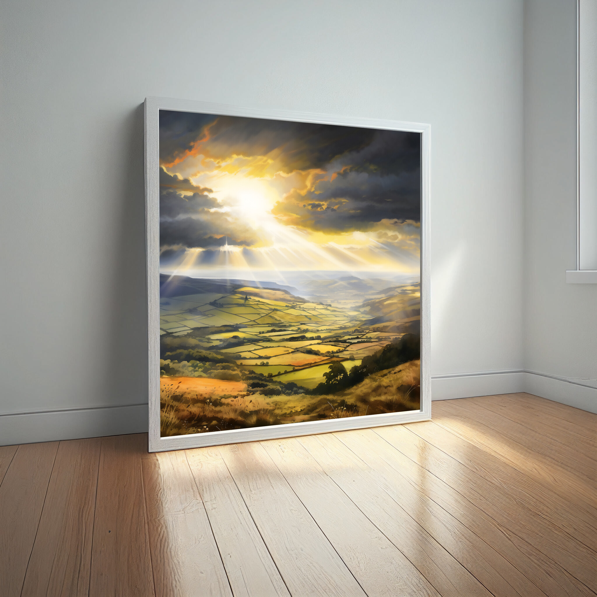 Southdowns Impressionist Landscape Warm Tones Living Room Wall Art | Gold Accents Home Decor -