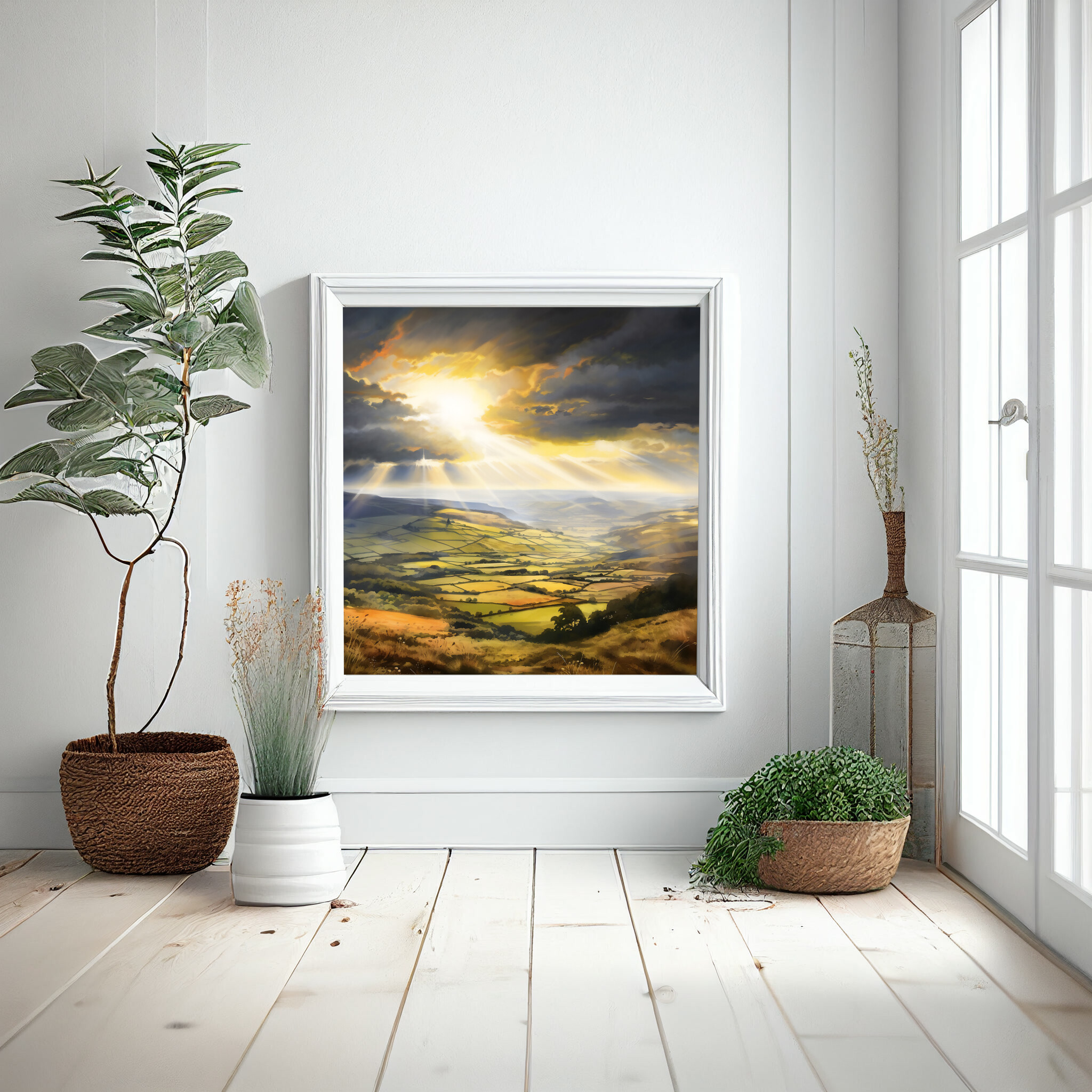 Southdowns Impressionist Landscape Warm Tones Living Room Wall Art | Gold Accents Home Decor -