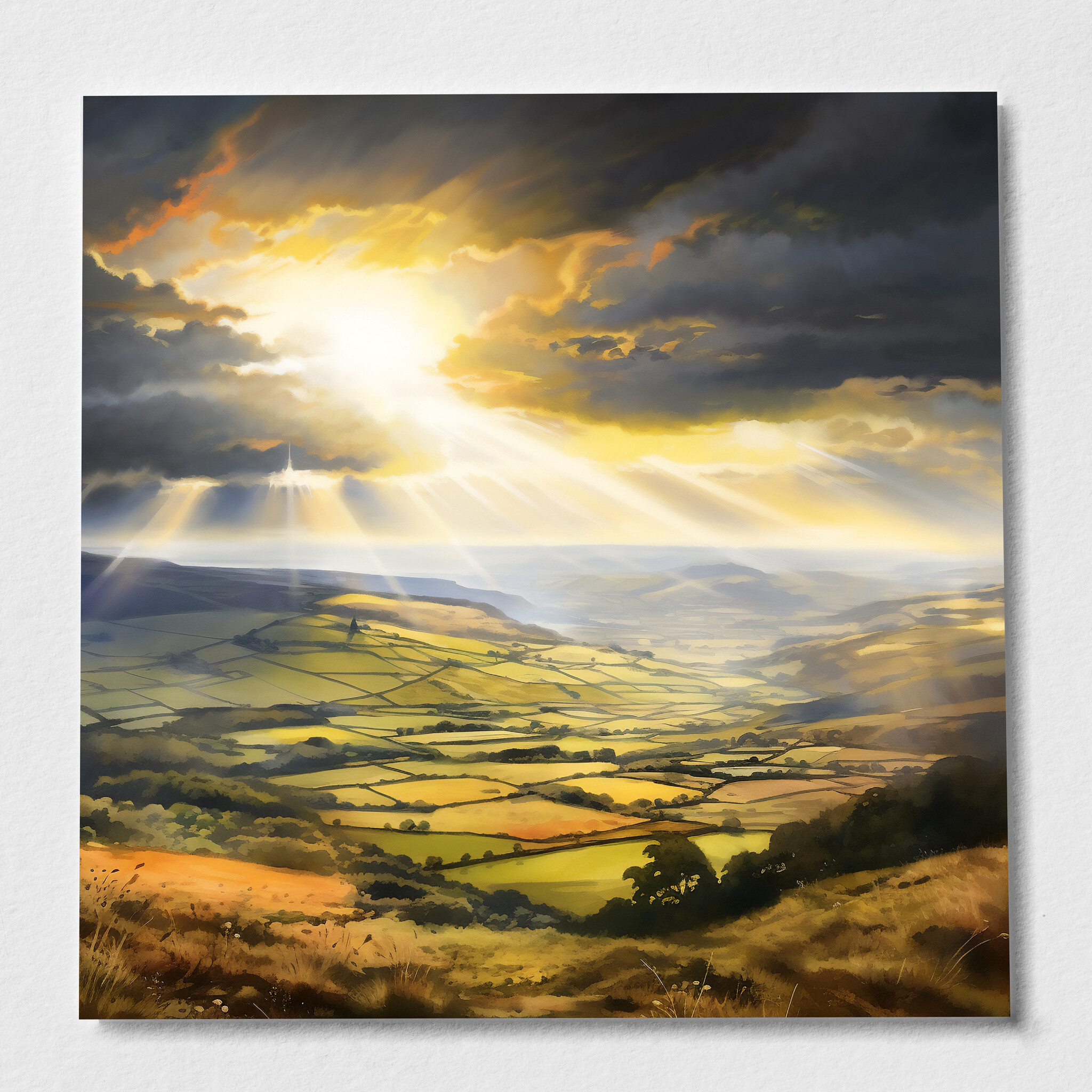 Southdowns Impressionist Landscape Warm Tones Living Room Wall Art | Gold Accents Home Decor - P