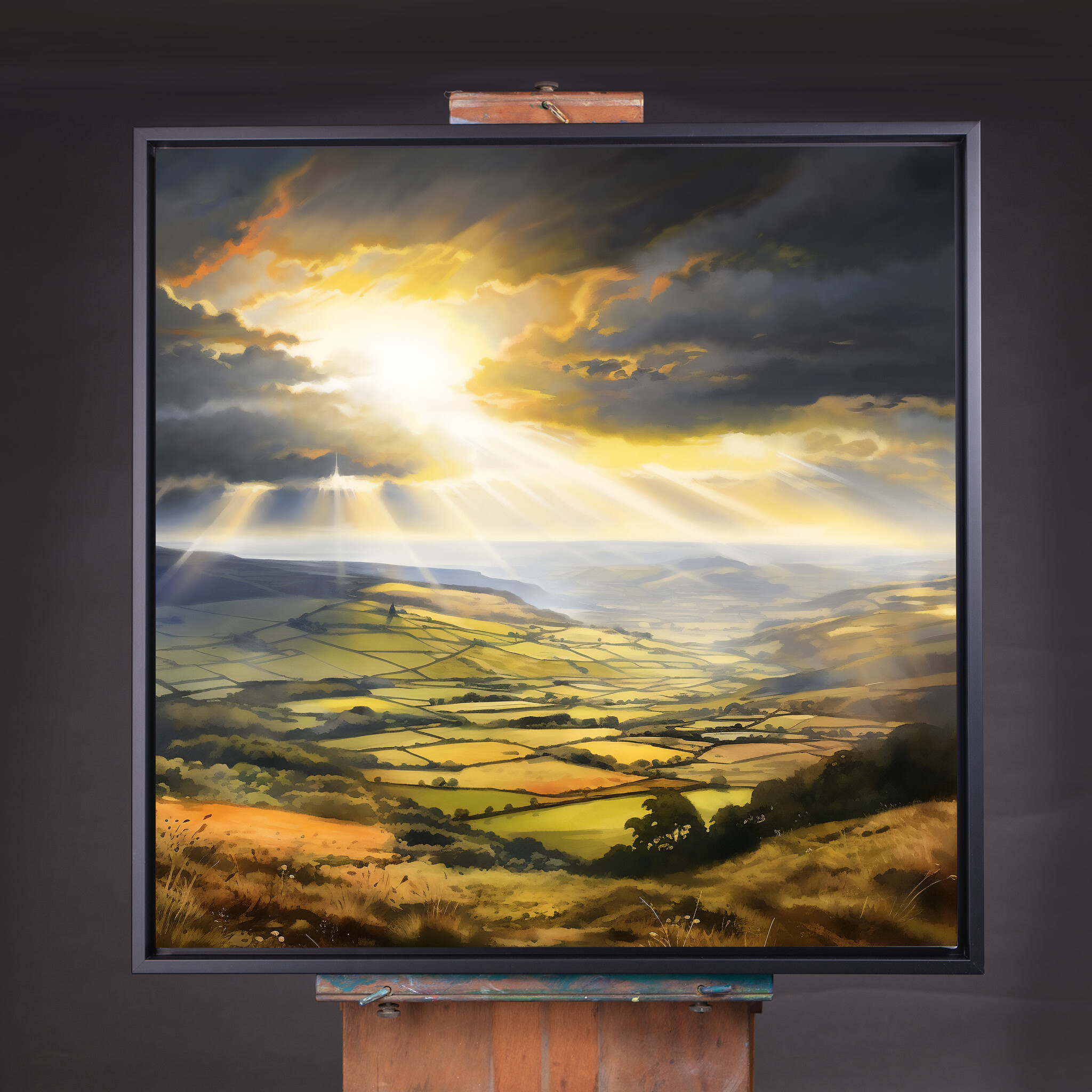 Southdowns Impressionist Landscape Warm Tones Living Room Wall Art | Gold Accents Home Decor - CBF