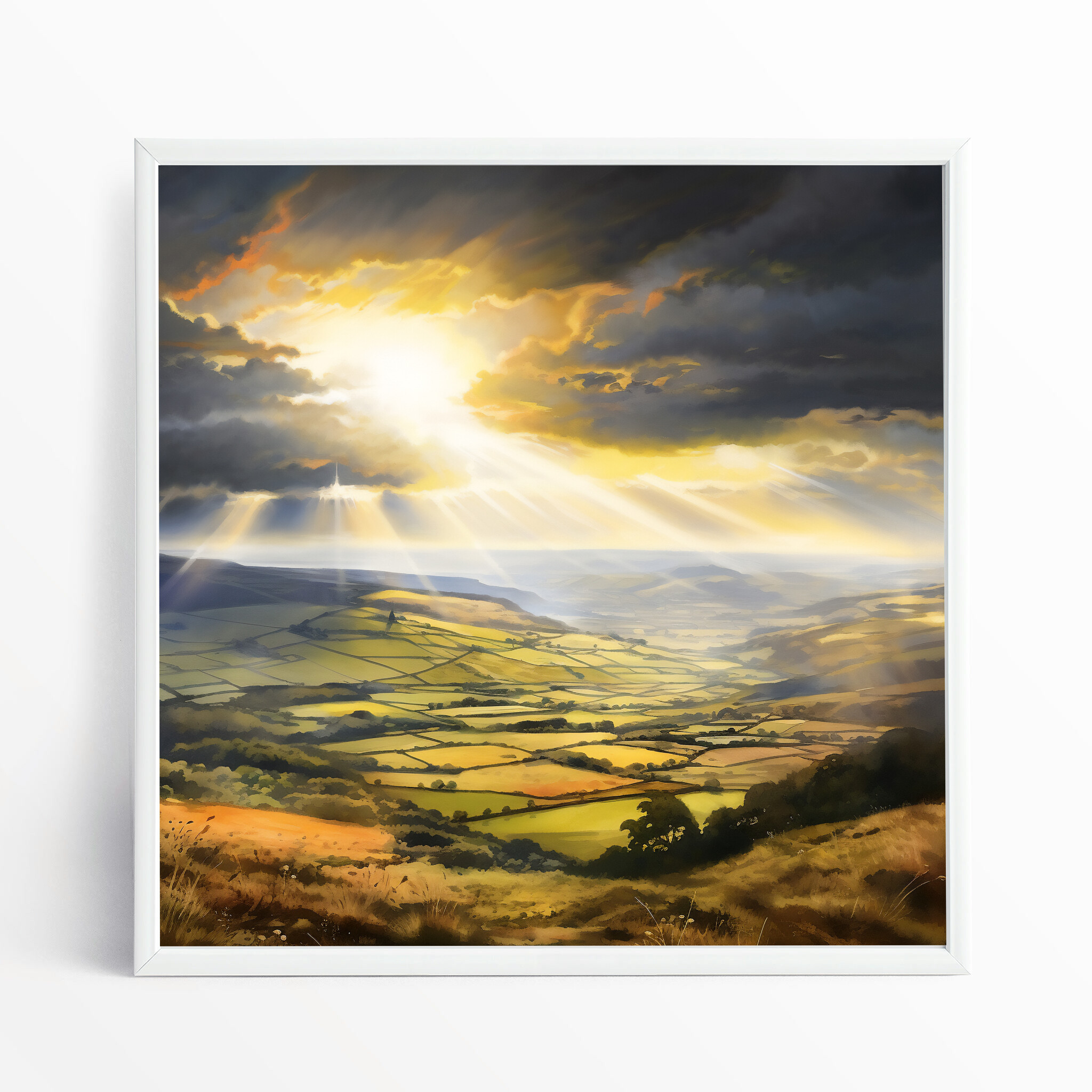 Southdowns Impressionist Landscape Warm Tones Living Room Wall Art | Gold Accents Home Decor - WFP