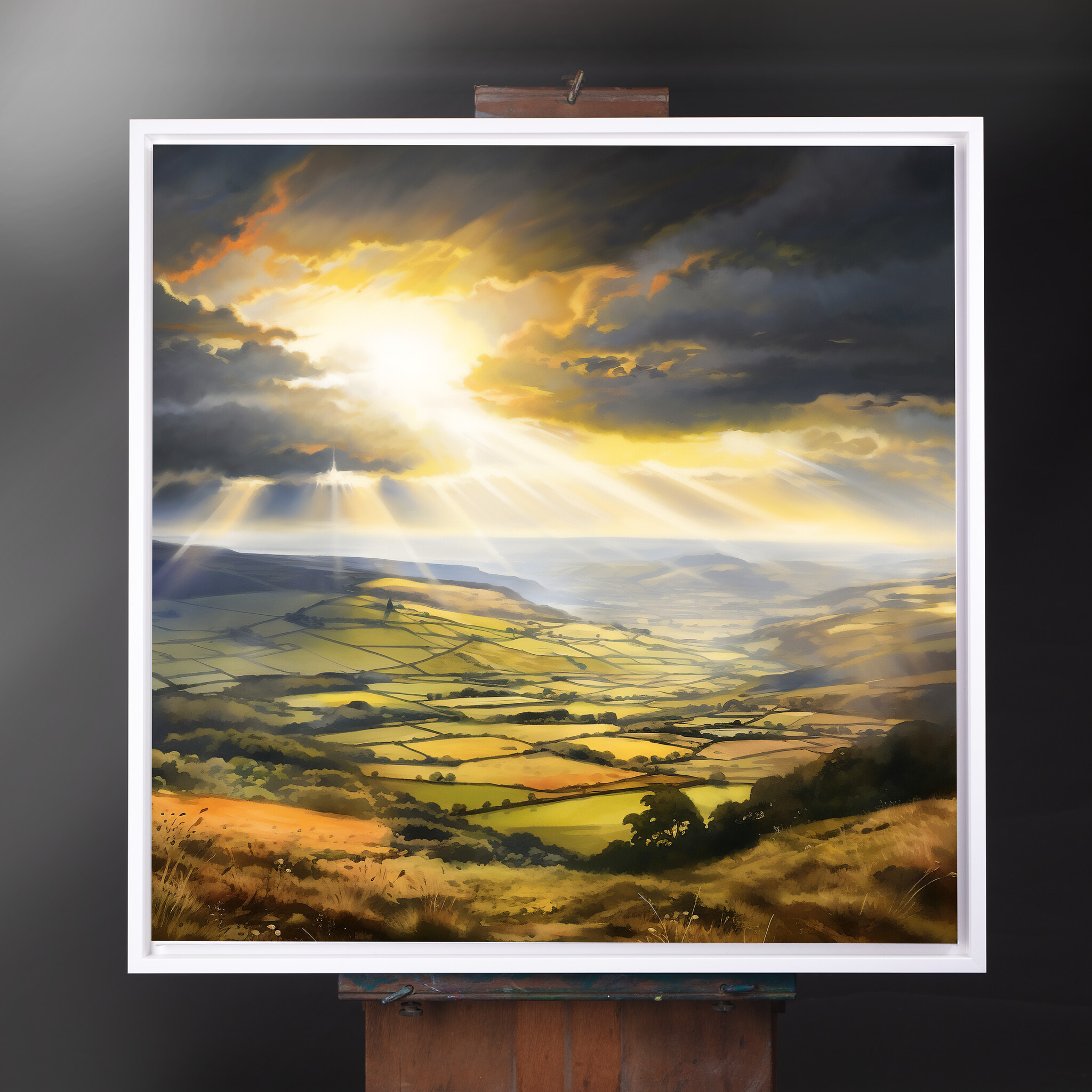 Southdowns Impressionist Landscape Warm Tones Living Room Wall Art | Gold Accents Home Decor - CWF