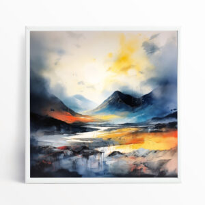 Lake District Abstract Blue Yellow Living Room Wall Art | Modern Home Decor Canvas Print