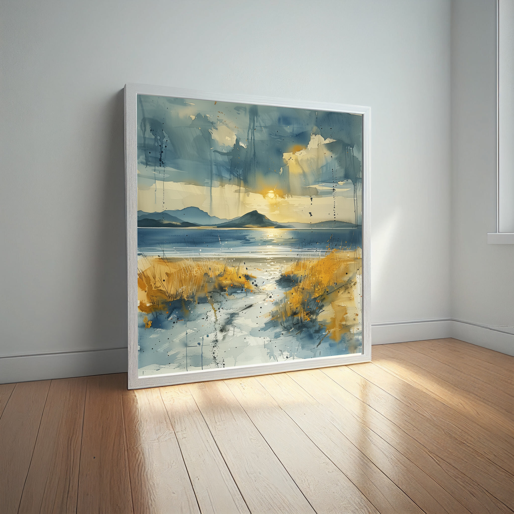 Donegal Coastal Impressionist Blue Landscape Wall Art | Bedroom Decor -