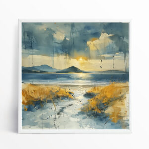 Donegal Coastal Impressionist Blue Landscape Wall Art | Bedroom Decor