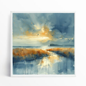Donegal Impressionist Landscape Blue Art Living Room Wall Art | Warm Tones Home Decor