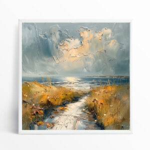 Donegal Coastal Impressionist Warm Tones Living Room Wall Art | Blue Landscape Home Decor