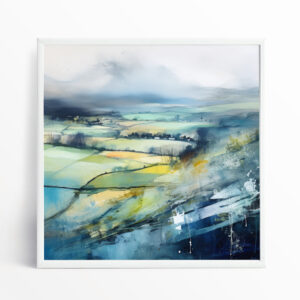 Cotswolds Impressionist Landscape Art | Pastel Blue Living Room Wall Decor