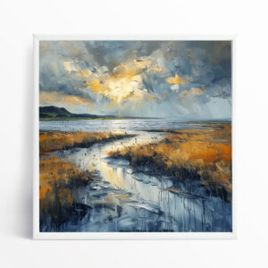 Donegal Impressionist Landscape Blue Gold Living Room Wall Art | Canvas Print