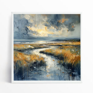 Donegal Impressionist Gold Blue Living Room Wall Art | Stunning Coastal Home Decor