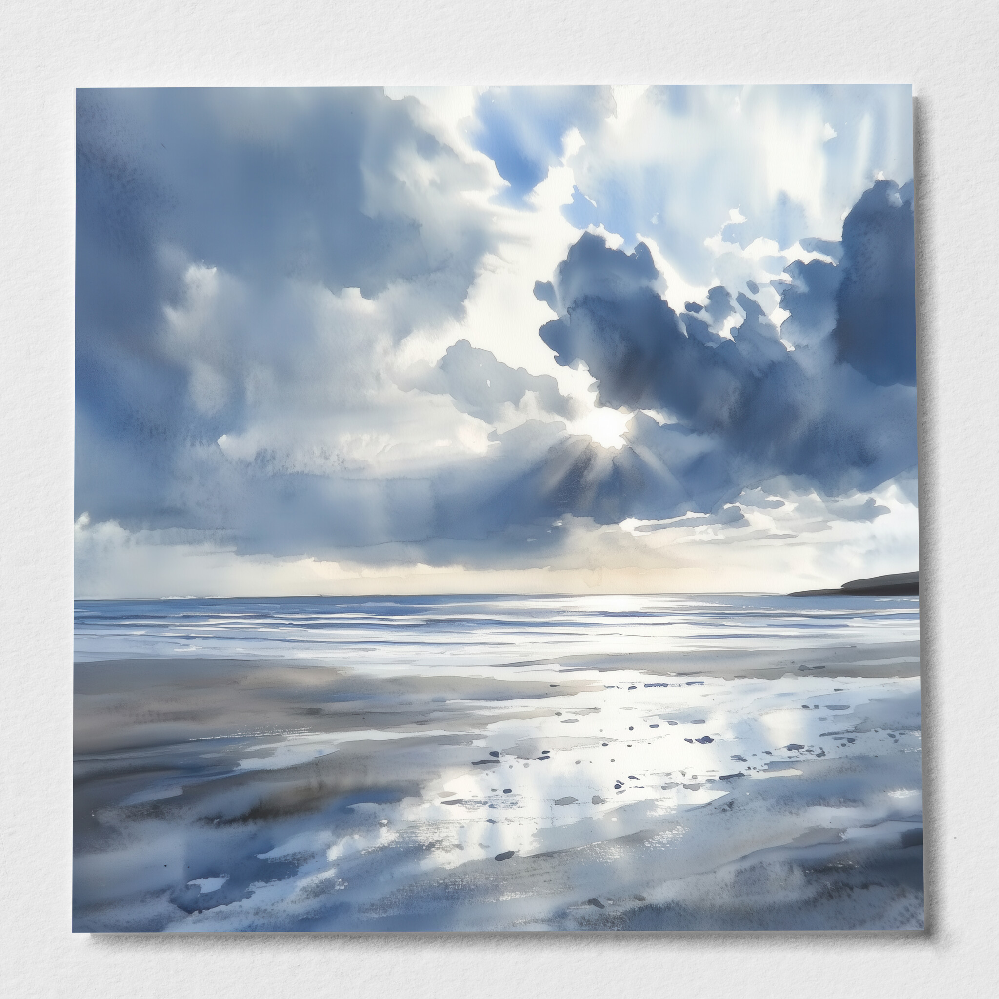 Newyquay Coastal Blue Abstract Living Room Wall Art | Serene Landscape Home Decor - P