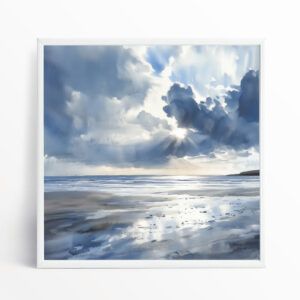 Newyquay Coastal Blue Abstract Living Room Wall Art | Serene Landscape Home Decor
