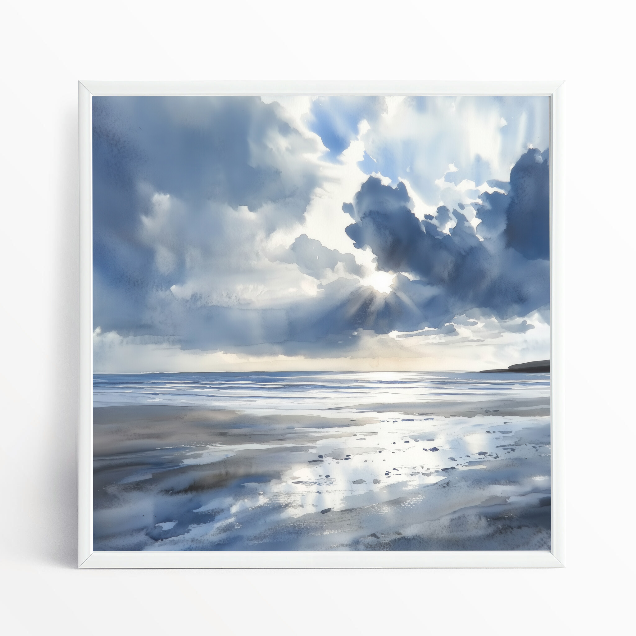 Newyquay Coastal Blue Abstract Living Room Wall Art | Serene Landscape Home Decor